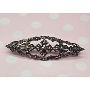 Art Deco Vintage Sterling Silver 925 Marcasite  Silver Tone Brooch